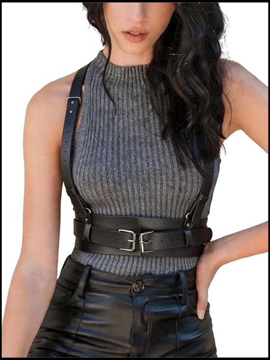 Faux Leather Harness Waist Belt Adjustable Straps Goth Punk Festival Stage main image 7